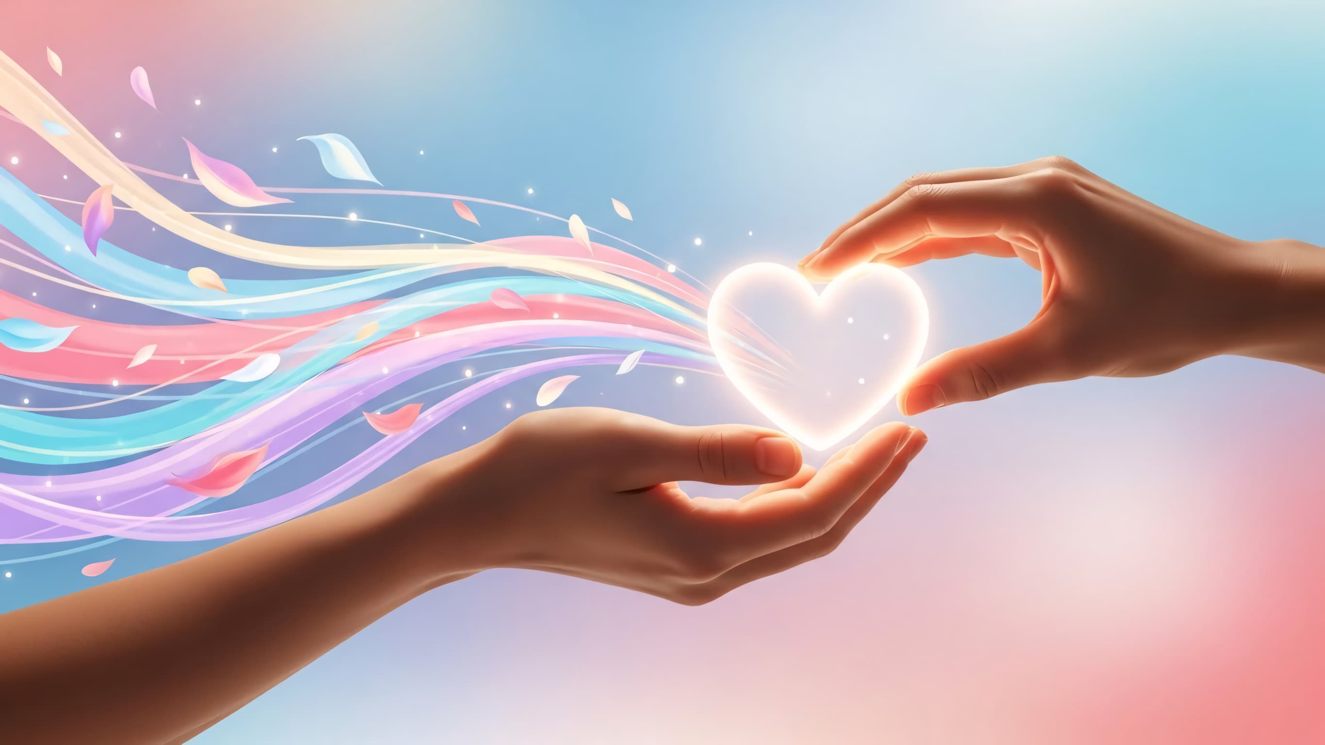 Gentle hands holding a glowing heart, symbolizing care and safety
