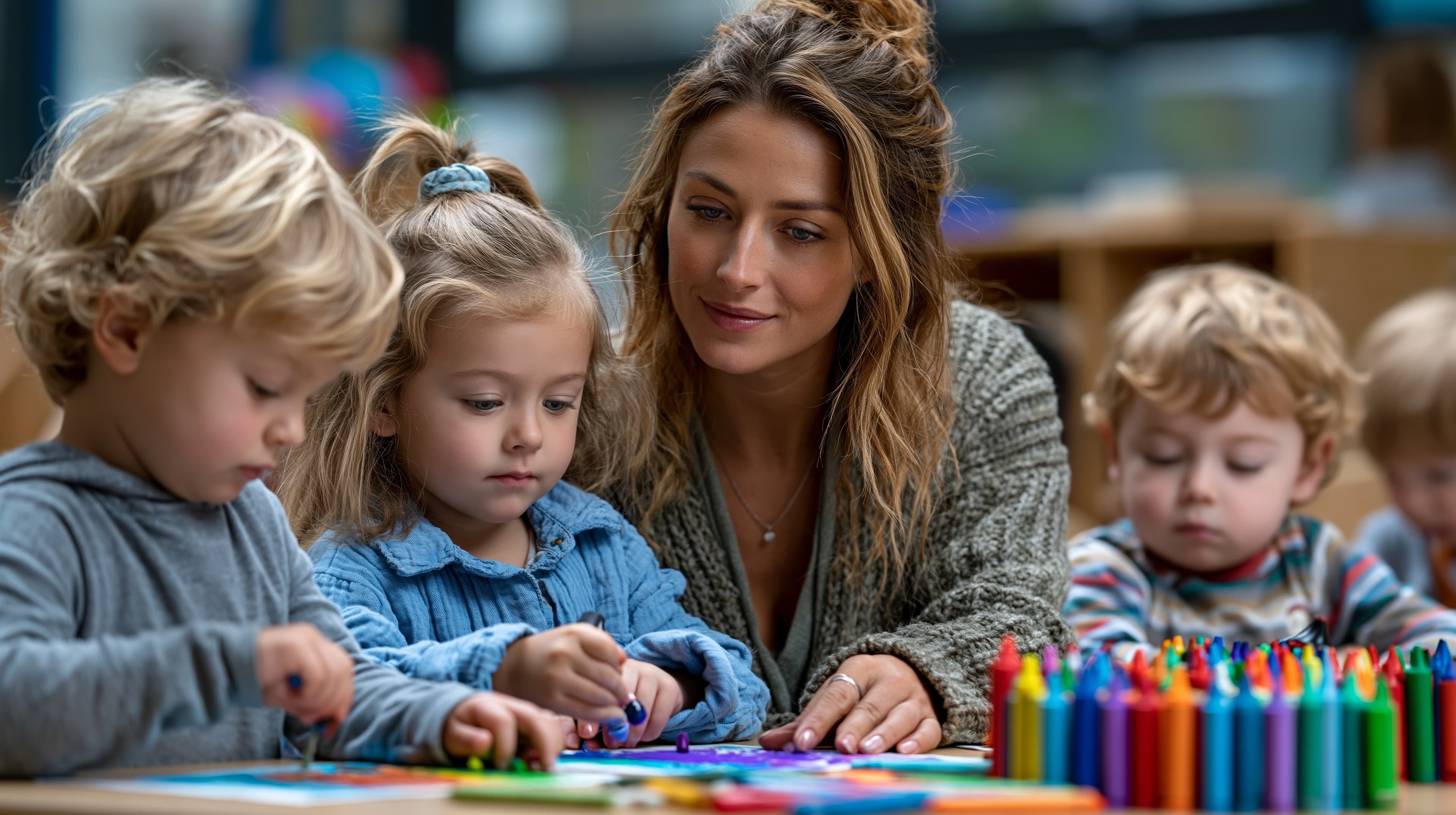 Preschool children learning with teacher guidance